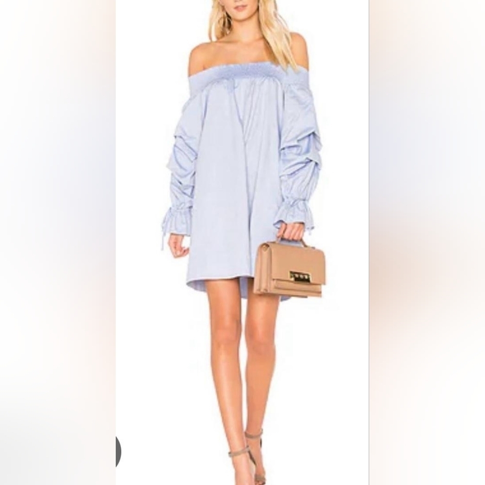 Rebecca Minkoff NWT 100% Cotton Nicola Dress Size M Oxford Blue Off The Shoulder